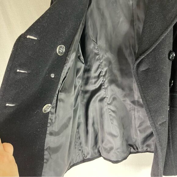 St John’s Bay Pea Coat Women’s L Black Cashmere Wool Nylon Double Breasted - Picture 5 of 11